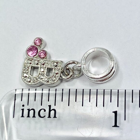 Vtg Disney Pink Crystal Mickey Mouse Ears European Slide Charm Initial Letter B - Picture 5 of 5